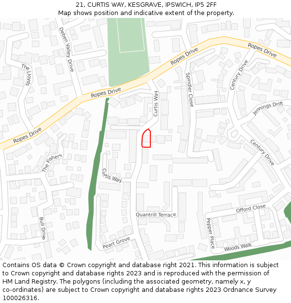 21, CURTIS WAY, KESGRAVE, IPSWICH, IP5 2FF: Location map and indicative extent of plot