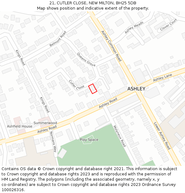 21, CUTLER CLOSE, NEW MILTON, BH25 5DB: Location map and indicative extent of plot