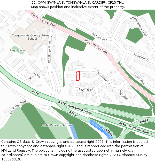 21, CWM GWYNLAIS, TONGWYNLAIS, CARDIFF, CF15 7HU: Location map and indicative extent of plot