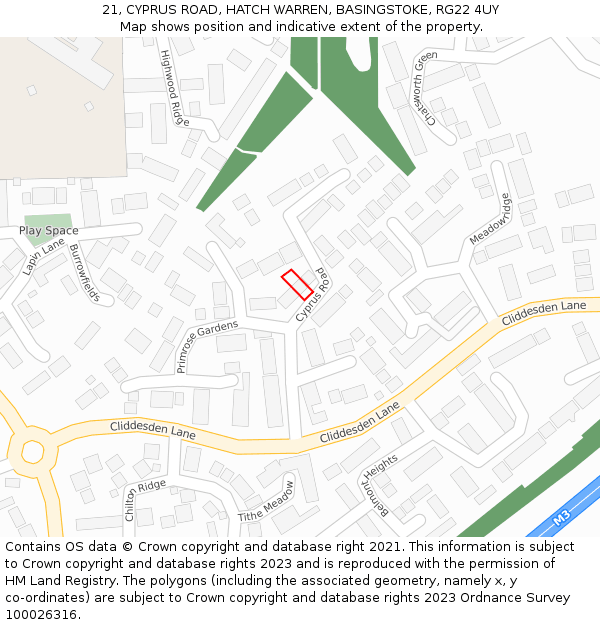 21, CYPRUS ROAD, HATCH WARREN, BASINGSTOKE, RG22 4UY: Location map and indicative extent of plot