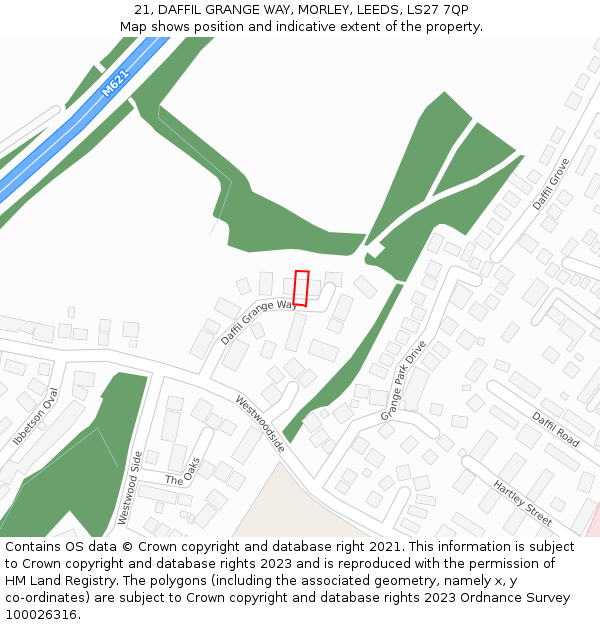21, DAFFIL GRANGE WAY, MORLEY, LEEDS, LS27 7QP: Location map and indicative extent of plot