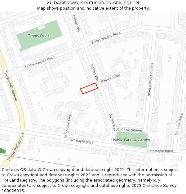 21, DAINES WAY, SOUTHEND-ON-SEA, SS1 3PF: Location map and indicative extent of plot