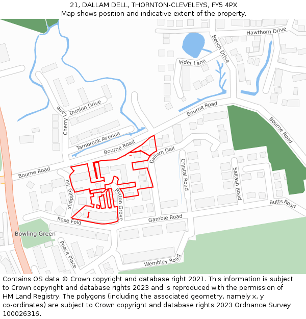 21, DALLAM DELL, THORNTON-CLEVELEYS, FY5 4PX: Location map and indicative extent of plot