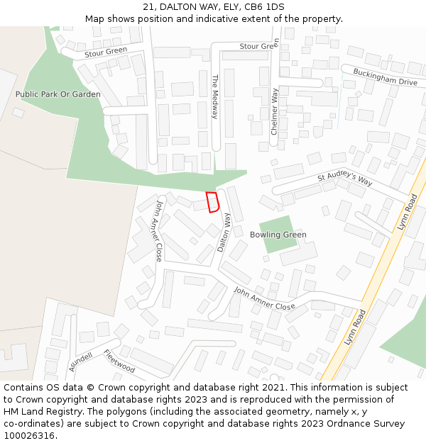 21, DALTON WAY, ELY, CB6 1DS: Location map and indicative extent of plot