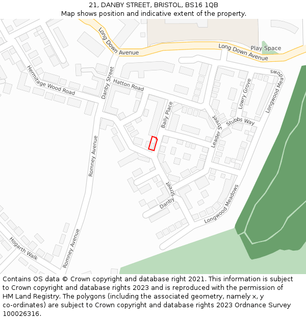 21, DANBY STREET, BRISTOL, BS16 1QB: Location map and indicative extent of plot