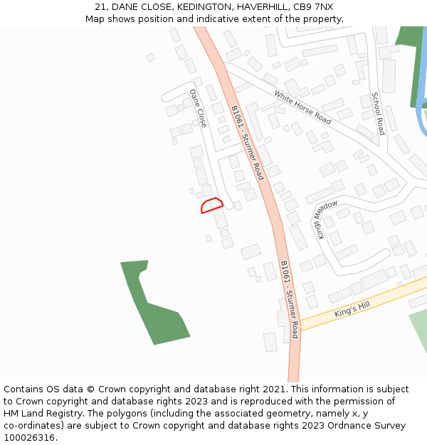 21, DANE CLOSE, KEDINGTON, HAVERHILL, CB9 7NX: Location map and indicative extent of plot