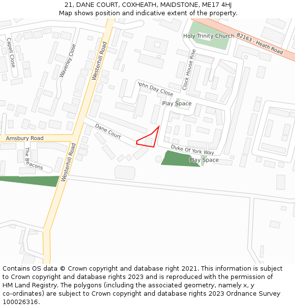 21, DANE COURT, COXHEATH, MAIDSTONE, ME17 4HJ: Location map and indicative extent of plot