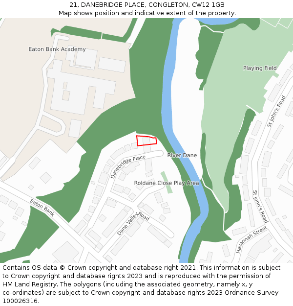 21, DANEBRIDGE PLACE, CONGLETON, CW12 1GB: Location map and indicative extent of plot