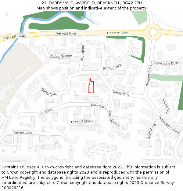 21, DARBY VALE, WARFIELD, BRACKNELL, RG42 2PH: Location map and indicative extent of plot