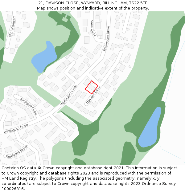 21, DAVISON CLOSE, WYNYARD, BILLINGHAM, TS22 5TE: Location map and indicative extent of plot