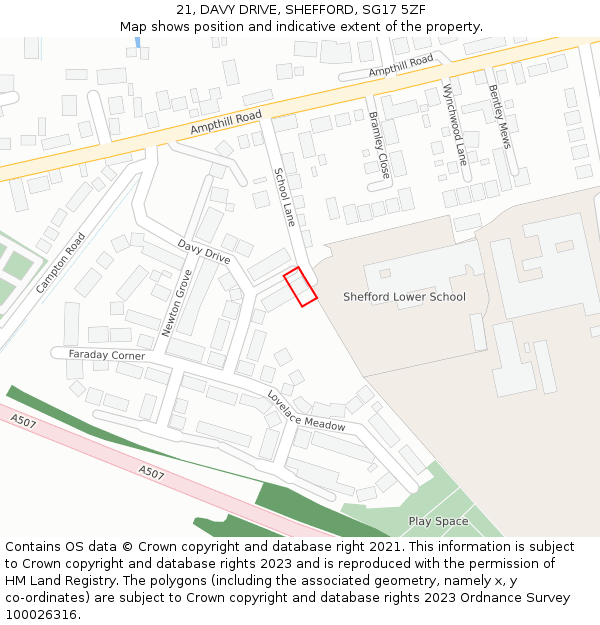 21, DAVY DRIVE, SHEFFORD, SG17 5ZF: Location map and indicative extent of plot