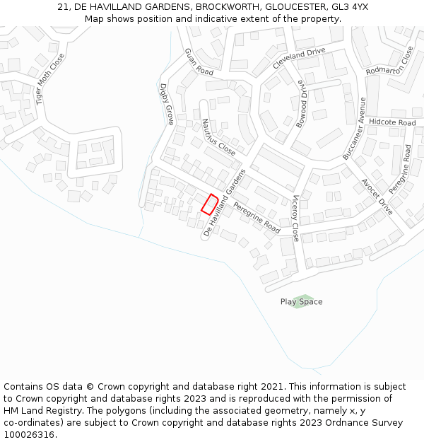 21, DE HAVILLAND GARDENS, BROCKWORTH, GLOUCESTER, GL3 4YX: Location map and indicative extent of plot