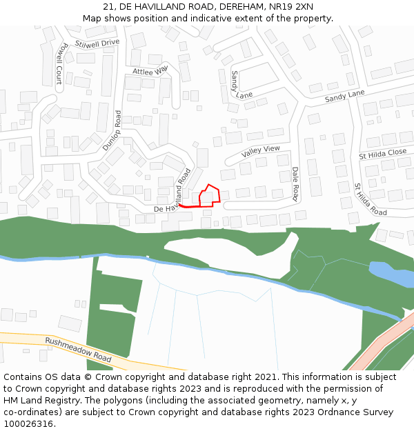 21, DE HAVILLAND ROAD, DEREHAM, NR19 2XN: Location map and indicative extent of plot