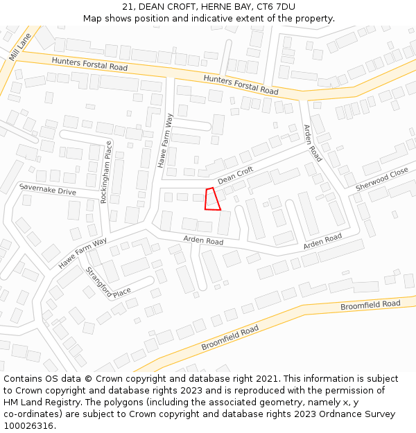 21, DEAN CROFT, HERNE BAY, CT6 7DU: Location map and indicative extent of plot