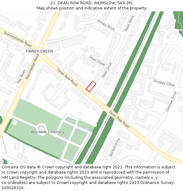 21, DEAN ROW ROAD, WILMSLOW, SK9 2PL: Location map and indicative extent of plot