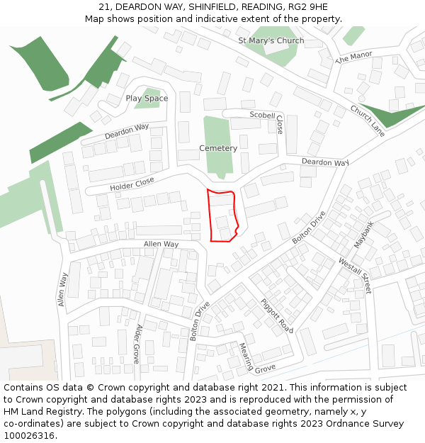 21, DEARDON WAY, SHINFIELD, READING, RG2 9HE: Location map and indicative extent of plot