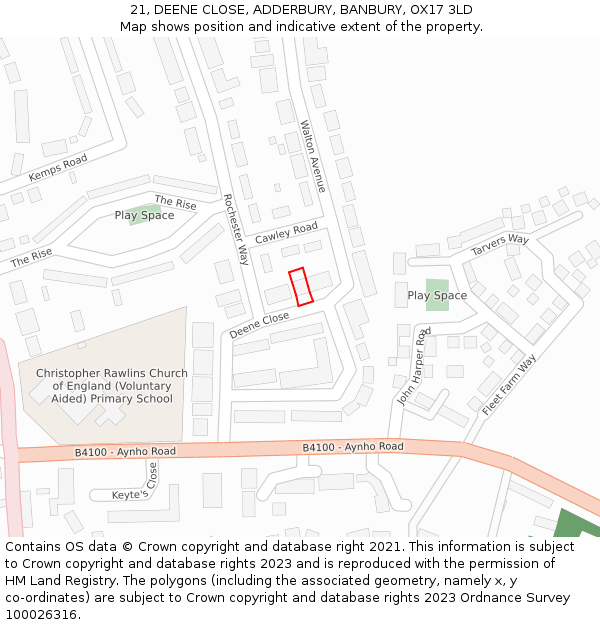 21, DEENE CLOSE, ADDERBURY, BANBURY, OX17 3LD: Location map and indicative extent of plot