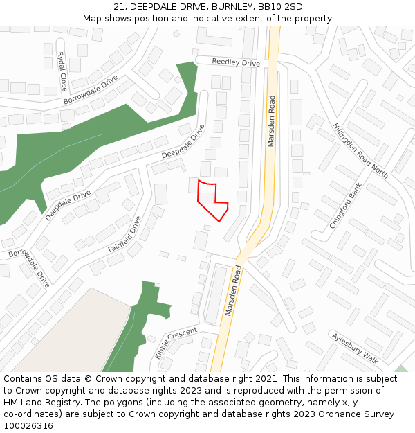 21, DEEPDALE DRIVE, BURNLEY, BB10 2SD: Location map and indicative extent of plot