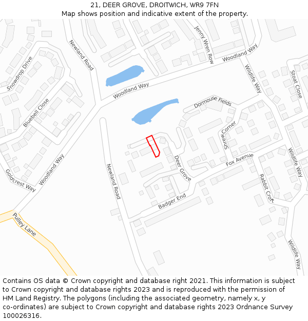 21, DEER GROVE, DROITWICH, WR9 7FN: Location map and indicative extent of plot