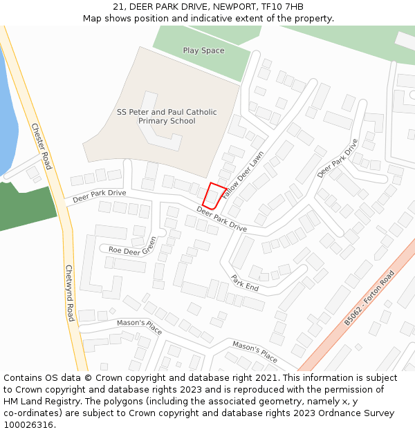 21, DEER PARK DRIVE, NEWPORT, TF10 7HB: Location map and indicative extent of plot