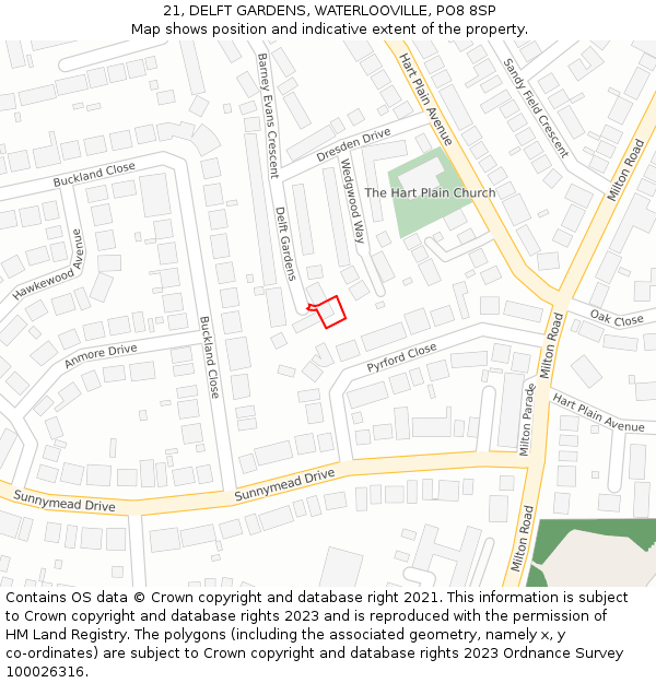 21, DELFT GARDENS, WATERLOOVILLE, PO8 8SP: Location map and indicative extent of plot