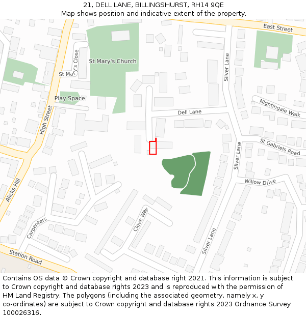 21, DELL LANE, BILLINGSHURST, RH14 9QE: Location map and indicative extent of plot