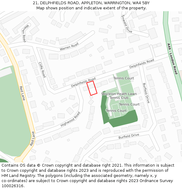 21, DELPHFIELDS ROAD, APPLETON, WARRINGTON, WA4 5BY: Location map and indicative extent of plot