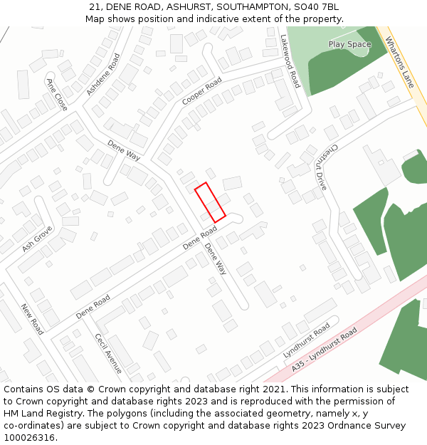 21, DENE ROAD, ASHURST, SOUTHAMPTON, SO40 7BL: Location map and indicative extent of plot