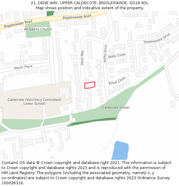 21, DENE WAY, UPPER CALDECOTE, BIGGLESWADE, SG18 9DL: Location map and indicative extent of plot