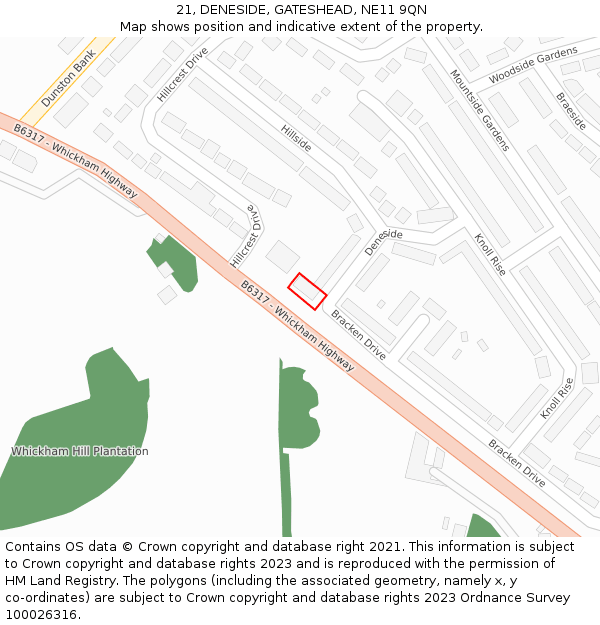 21, DENESIDE, GATESHEAD, NE11 9QN: Location map and indicative extent of plot