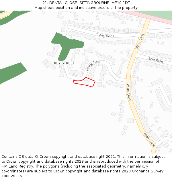 21, DENTAL CLOSE, SITTINGBOURNE, ME10 1DT: Location map and indicative extent of plot