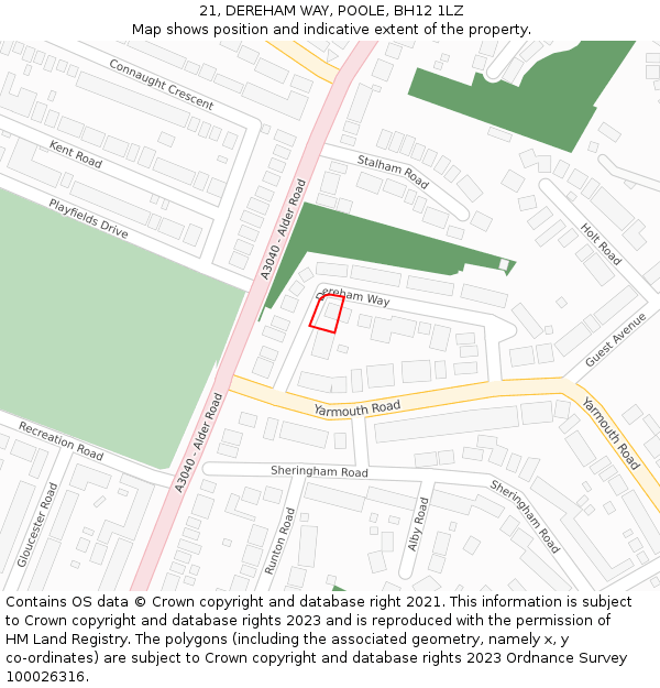 21, DEREHAM WAY, POOLE, BH12 1LZ: Location map and indicative extent of plot
