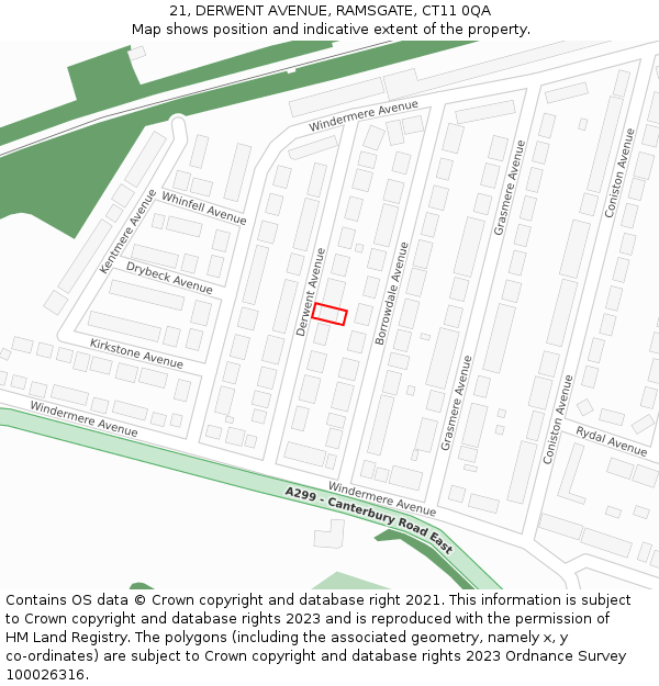 21, DERWENT AVENUE, RAMSGATE, CT11 0QA: Location map and indicative extent of plot