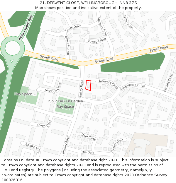 21, DERWENT CLOSE, WELLINGBOROUGH, NN8 3ZS: Location map and indicative extent of plot
