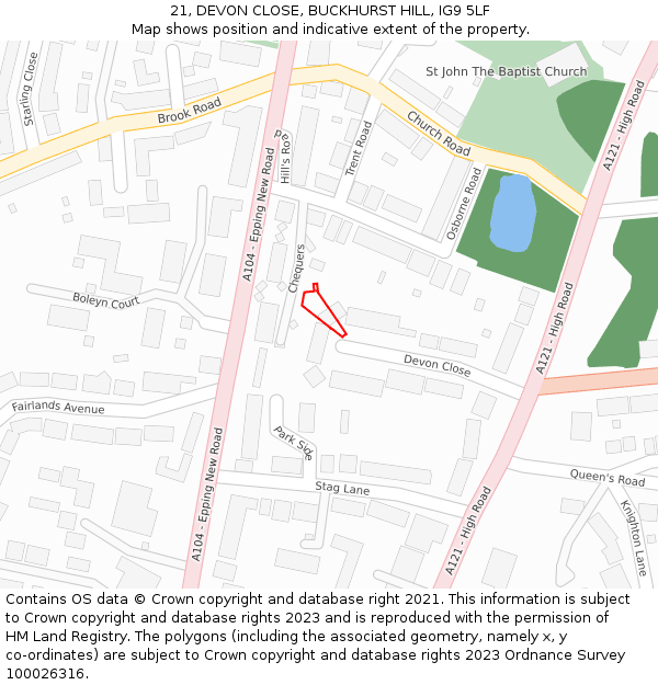 21, DEVON CLOSE, BUCKHURST HILL, IG9 5LF: Location map and indicative extent of plot