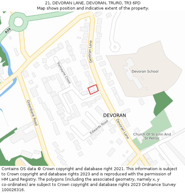 21, DEVORAN LANE, DEVORAN, TRURO, TR3 6PD: Location map and indicative extent of plot