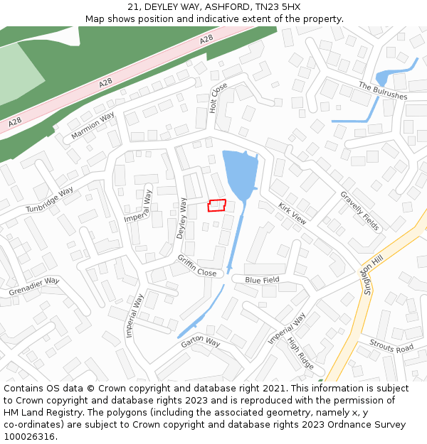 21, DEYLEY WAY, ASHFORD, TN23 5HX: Location map and indicative extent of plot