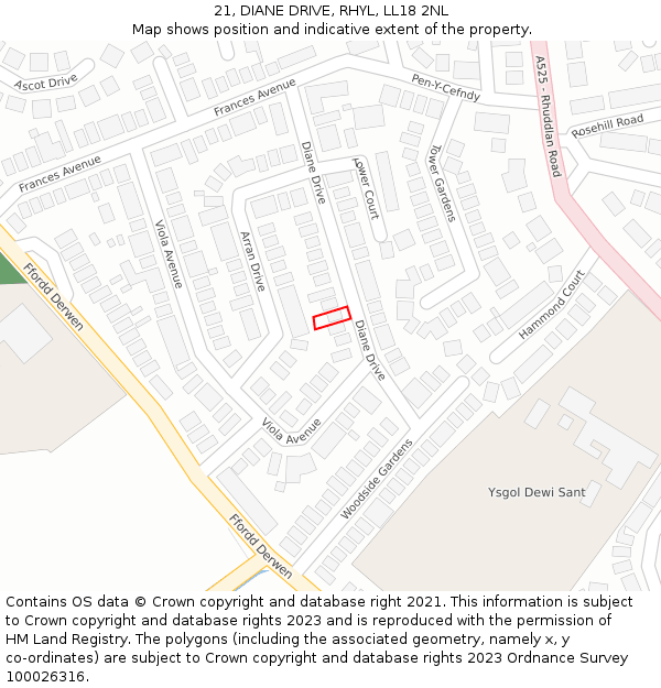 21, DIANE DRIVE, RHYL, LL18 2NL: Location map and indicative extent of plot