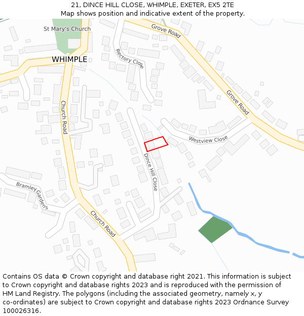 21, DINCE HILL CLOSE, WHIMPLE, EXETER, EX5 2TE: Location map and indicative extent of plot