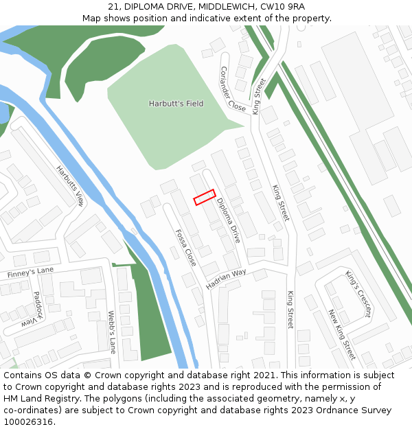 21, DIPLOMA DRIVE, MIDDLEWICH, CW10 9RA: Location map and indicative extent of plot