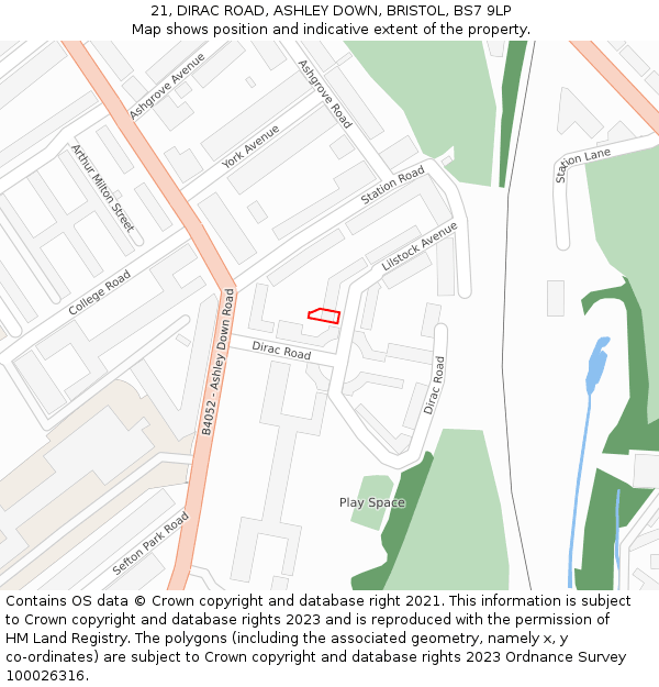 21, DIRAC ROAD, ASHLEY DOWN, BRISTOL, BS7 9LP: Location map and indicative extent of plot