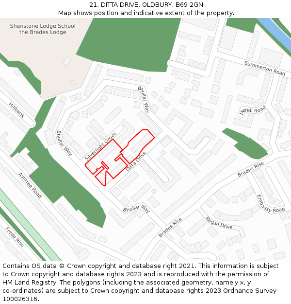 21, DITTA DRIVE, OLDBURY, B69 2GN: Location map and indicative extent of plot