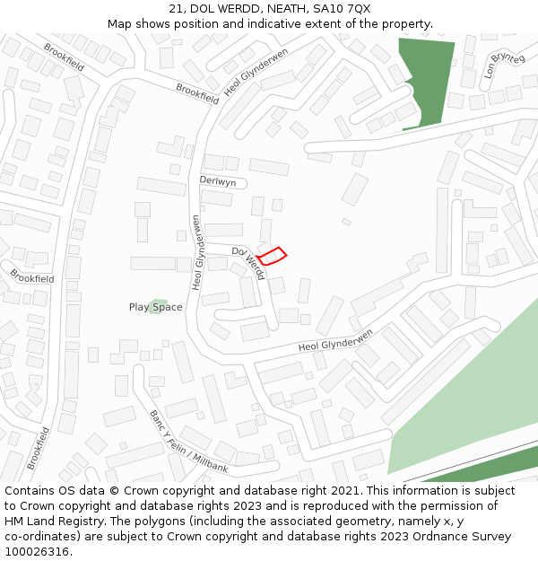 21, DOL WERDD, NEATH, SA10 7QX: Location map and indicative extent of plot