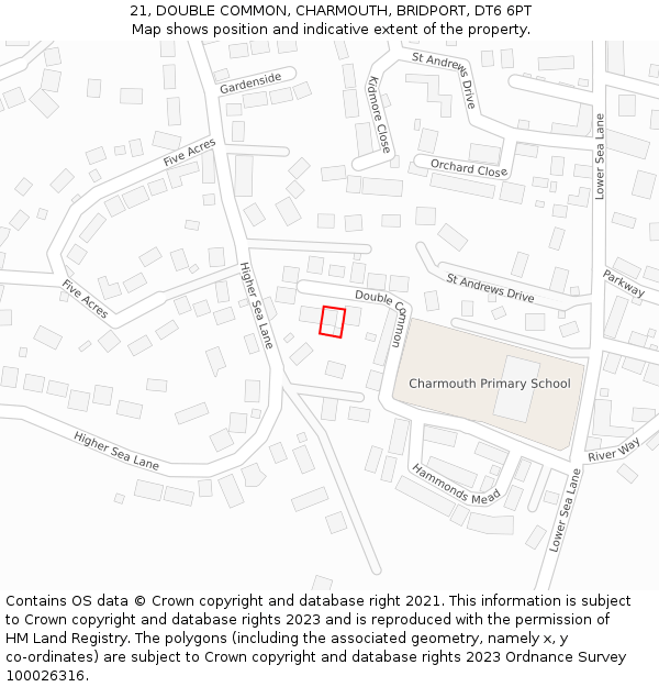 21, DOUBLE COMMON, CHARMOUTH, BRIDPORT, DT6 6PT: Location map and indicative extent of plot