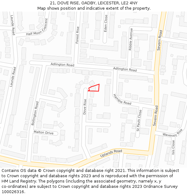 21, DOVE RISE, OADBY, LEICESTER, LE2 4NY: Location map and indicative extent of plot