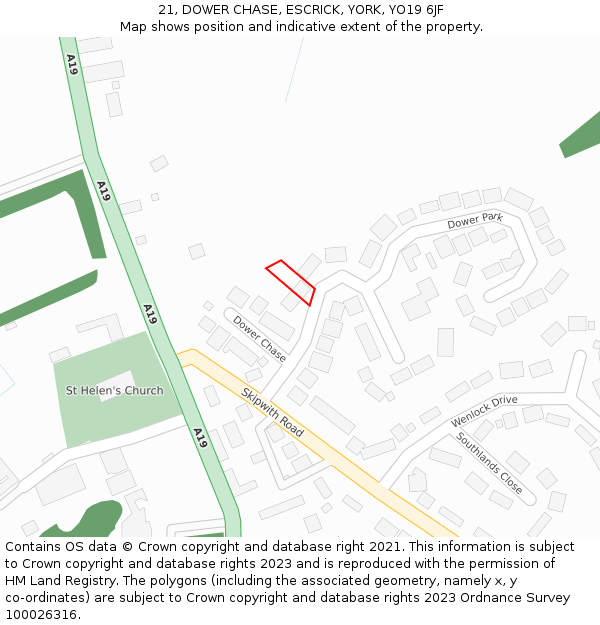 21, DOWER CHASE, ESCRICK, YORK, YO19 6JF: Location map and indicative extent of plot