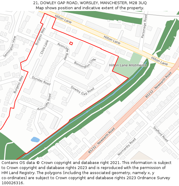 21, DOWLEY GAP ROAD, WORSLEY, MANCHESTER, M28 3UQ: Location map and indicative extent of plot