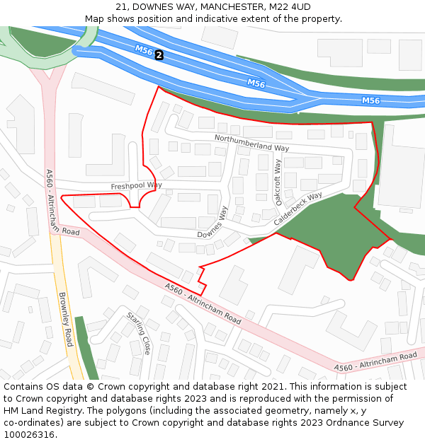 21, DOWNES WAY, MANCHESTER, M22 4UD: Location map and indicative extent of plot