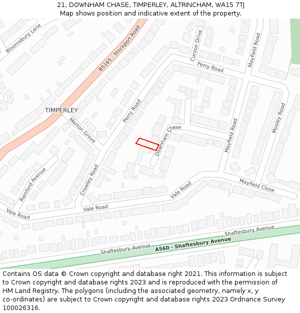 21, DOWNHAM CHASE, TIMPERLEY, ALTRINCHAM, WA15 7TJ: Location map and indicative extent of plot