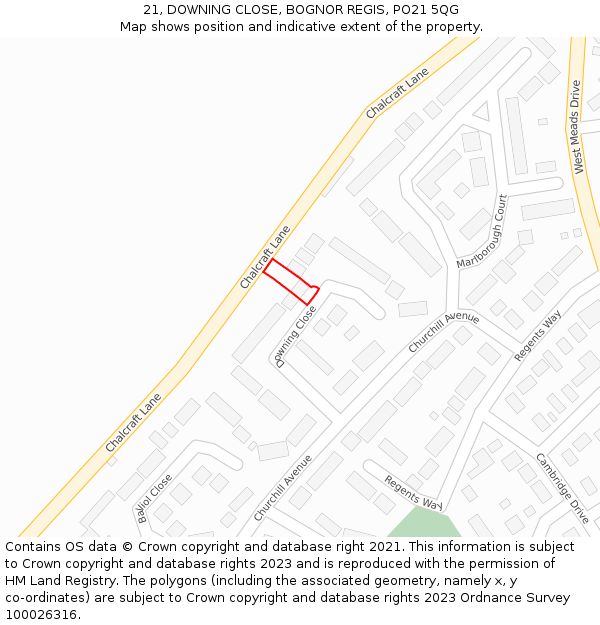 21, DOWNING CLOSE, BOGNOR REGIS, PO21 5QG: Location map and indicative extent of plot